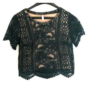 Cropped Lace Teal Top